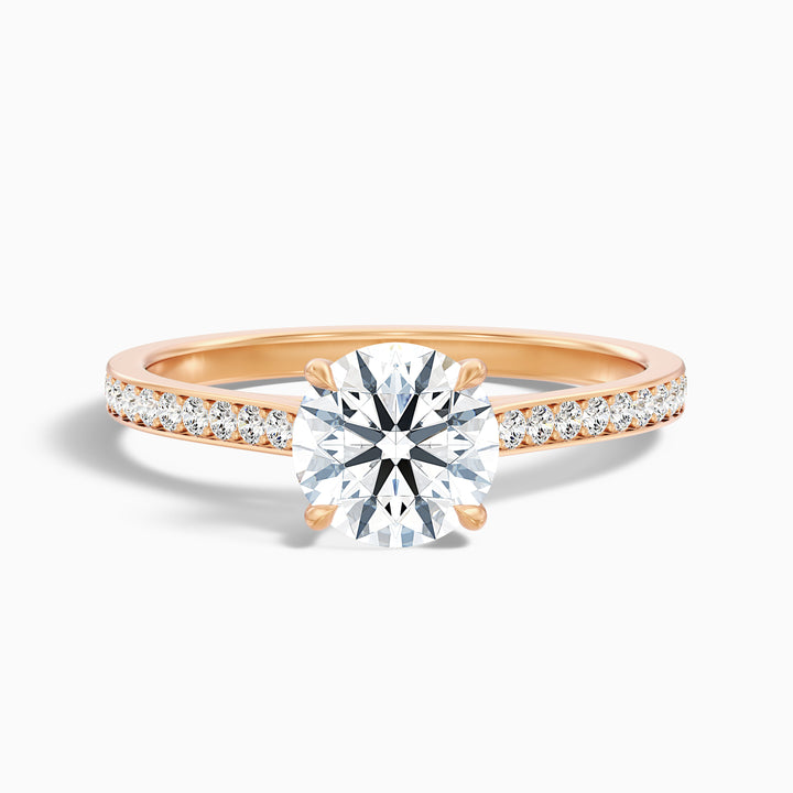 Callie 5 Carat Round Side Stone Pave Lab Grown Engagement Ring in 10k Yellow Gold - Front View