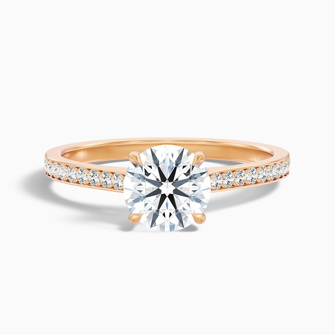 Callie 3 Carat Round Side Stone Pave Lab Grown Engagement Ring in 14k White Gold - Front View