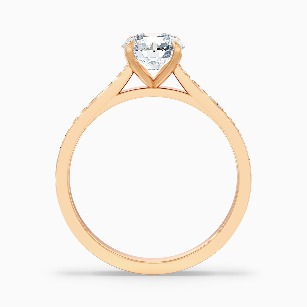 Callie 5 Carat Round Side Stone Pave Lab Grown Engagement Ring in 18k Rose Gold - Side View