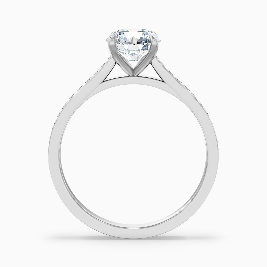 Callie 5 Carat Round Side Stone Pave Lab Grown Engagement Ring in 14k White Gold - Side View