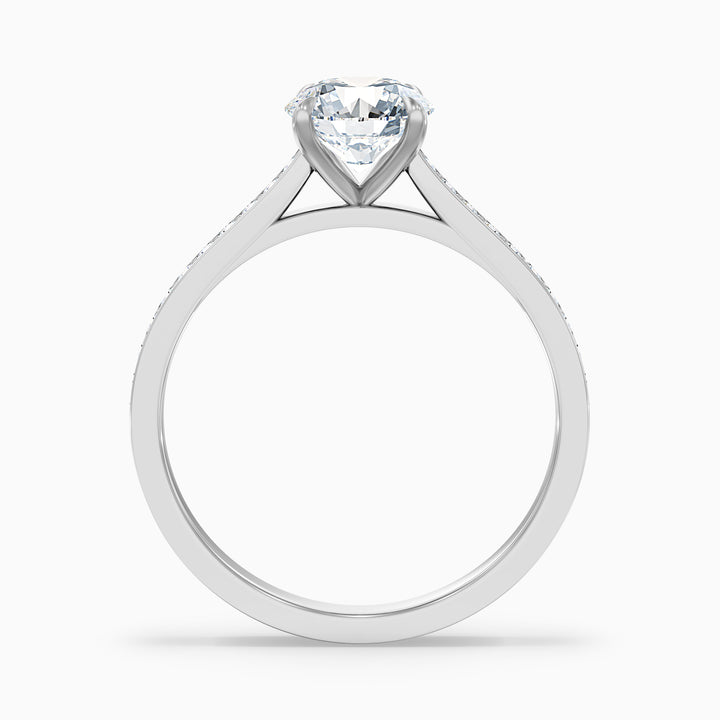 Callie 5 Carat Round Side Stone Pave Lab Grown Engagement Ring in 14k White Gold - Side View