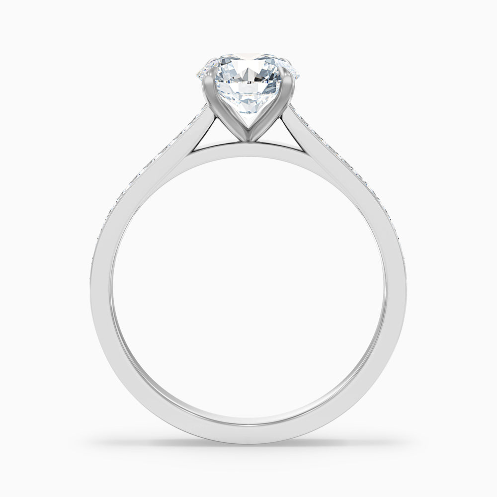 Callie 1 Carat Round Side Stone Pave Lab Grown Engagement Ring in 10k White Gold - Side View