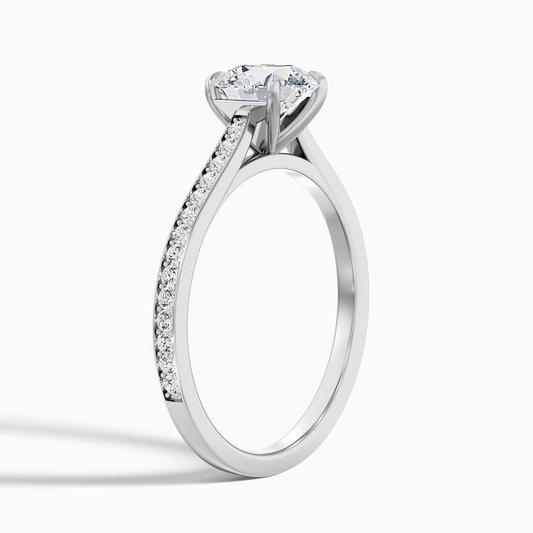 Callie 3 Carat Round Side Stone Pave Lab Grown Engagement Ring in Platinum - Detail View