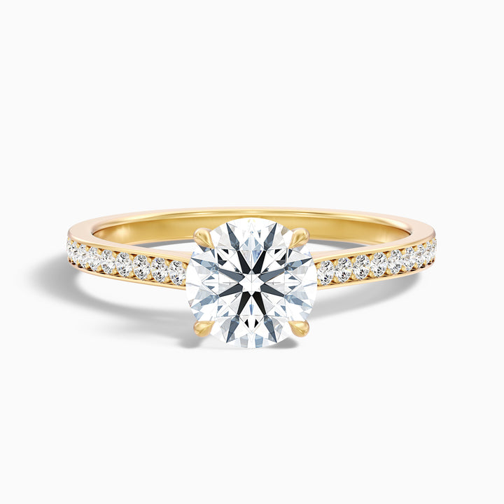 Callie 3.5 Carat Round Side Stone Pave Lab Grown Engagement Ring in 18k Rose Gold - Front View