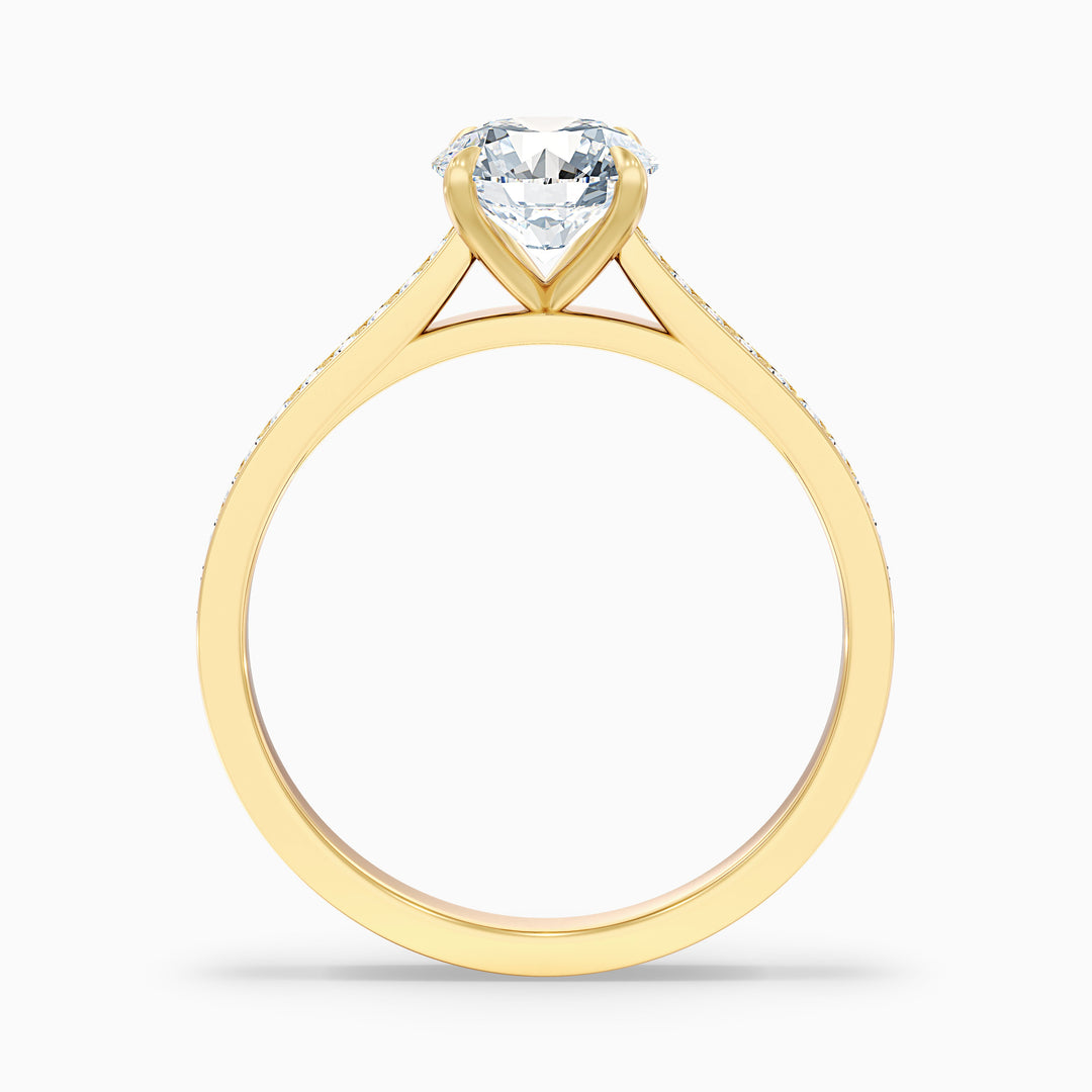 Callie 2 Carat Round Side Stone Pave Lab Grown Engagement Ring in 10k Yellow Gold - Side View