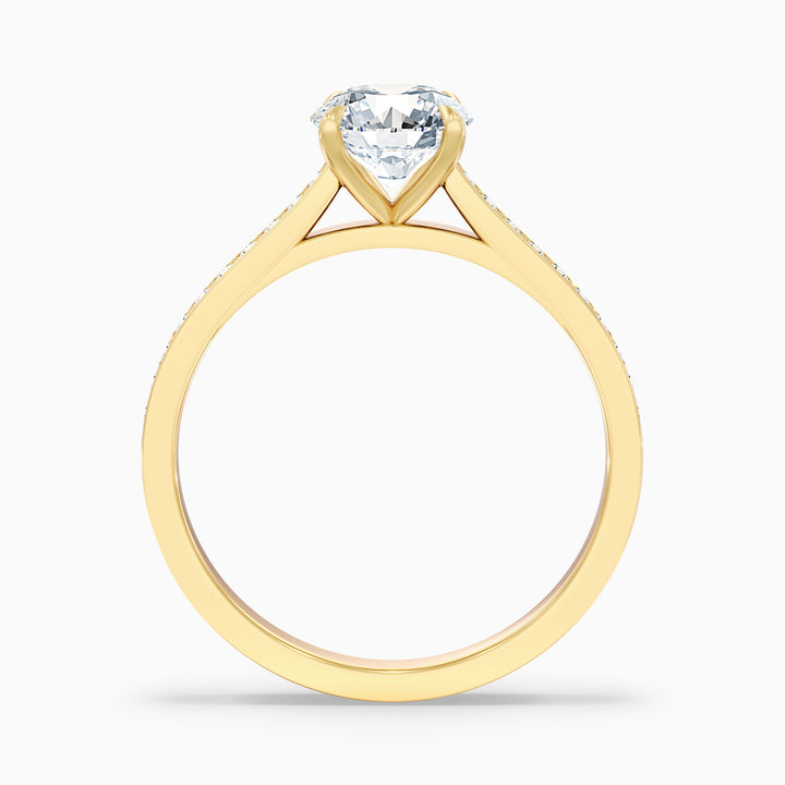 Callie 2 Carat Round Side Stone Pave Lab Grown Engagement Ring in 10k Yellow Gold - Side View