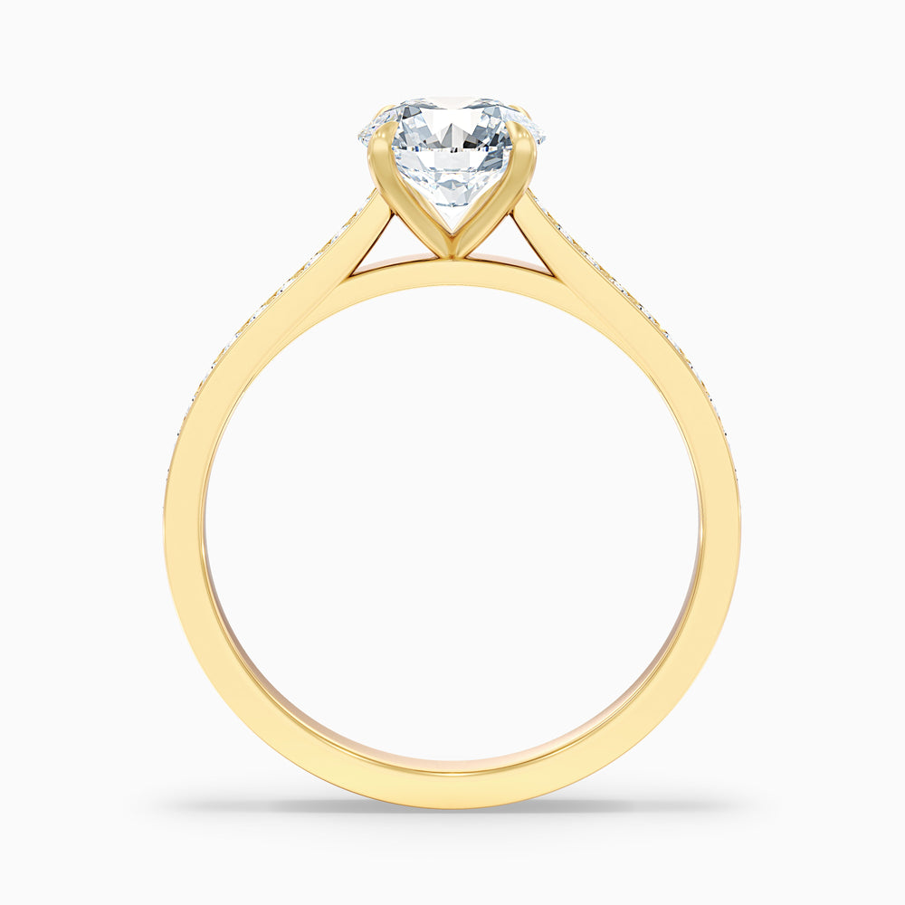 Callie 2 Carat Round Side Stone Pave Lab Grown Engagement Ring in 14k Yellow Gold - Side View