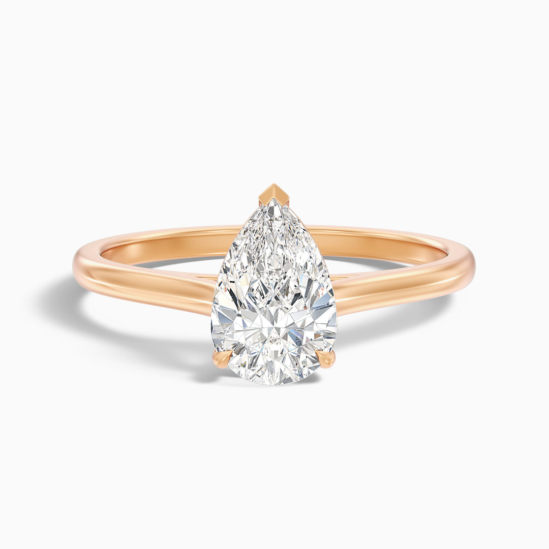 Cherri 3 Carat Pear Shaped Solitaire Lab Grown Engagement Ring in 10k Yellow Gold - Front View