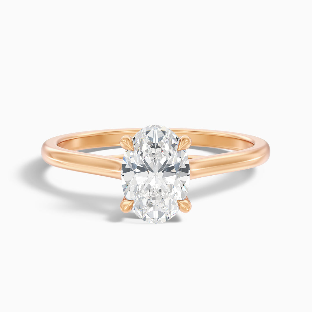 Cindy 1 Carat Oval Solitaire Lab Grown Engagement Ring in 18k Rose Gold - Front View