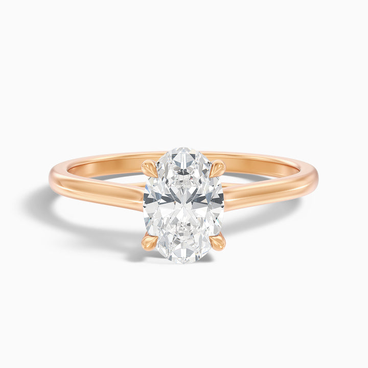 Cindy 1 Carat Oval Solitaire Lab Grown Engagement Ring in 18k Rose Gold - Front View
