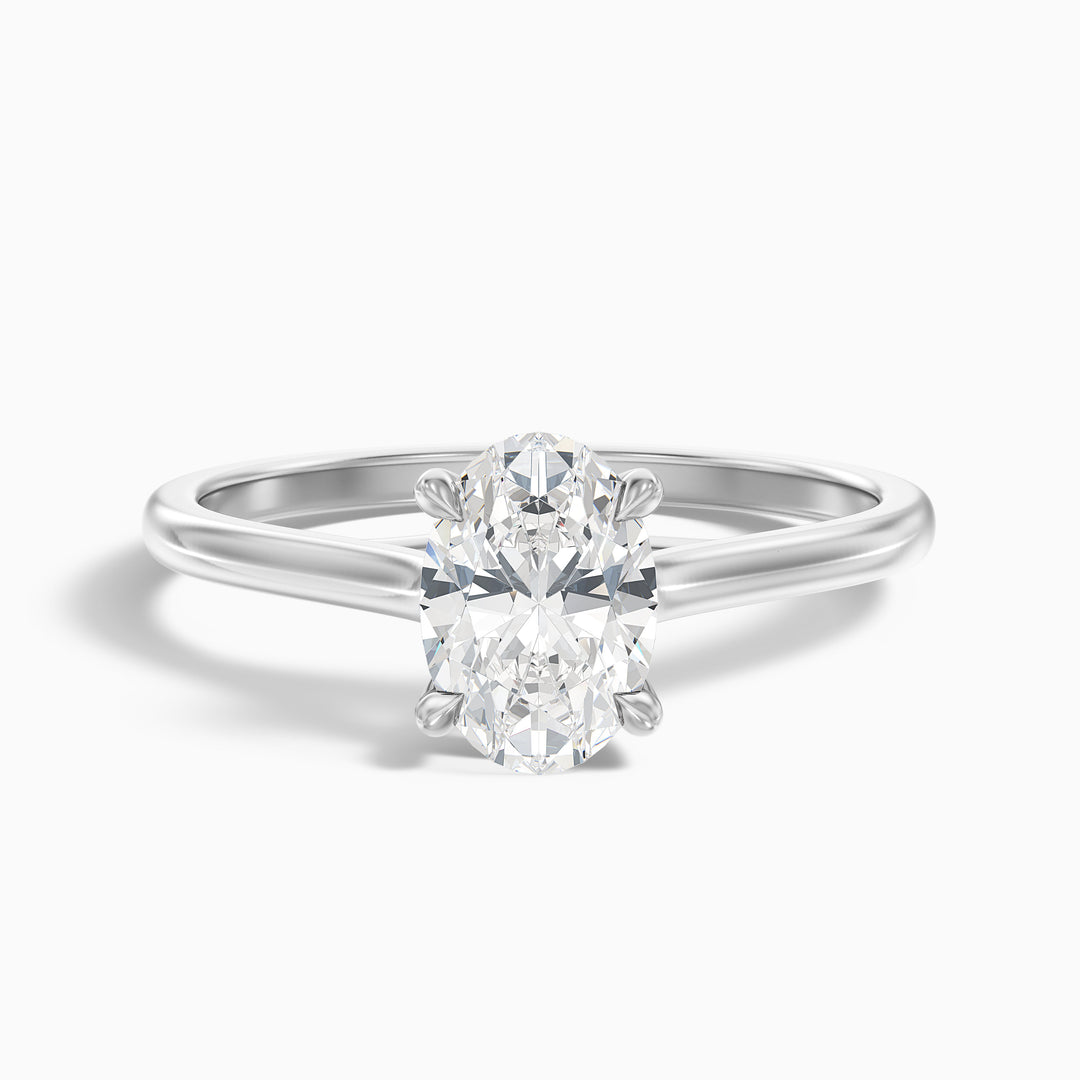 Cindy 1.5 Carat Oval Solitaire Lab Grown Engagement Ring in 14k White Gold - Front View