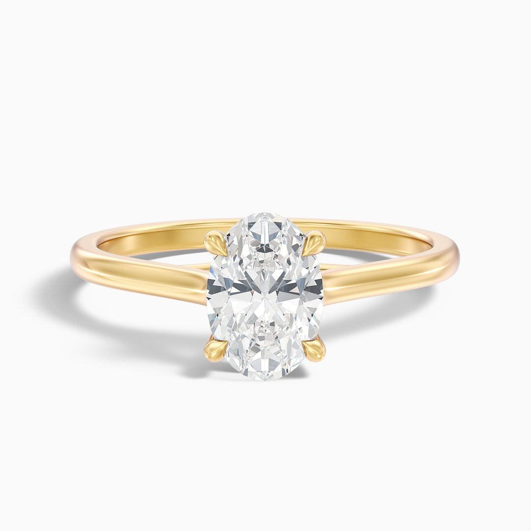 Cindy 2 Carat Oval Solitaire Lab Grown Engagement Ring in 18k Yellow Gold - Front View