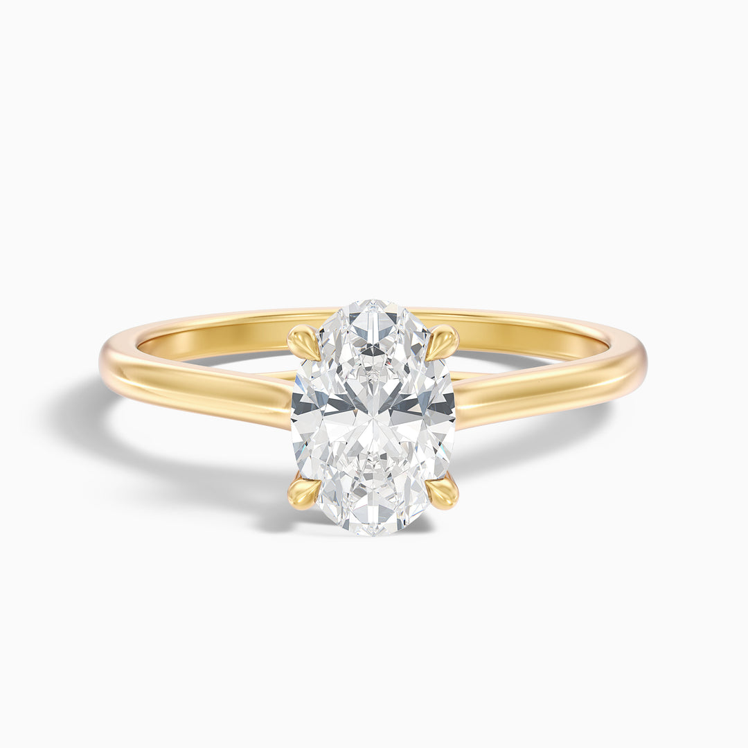 Cindy 1 Carat Oval Solitaire Lab Grown Engagement Ring in 18k Rose Gold - Front View