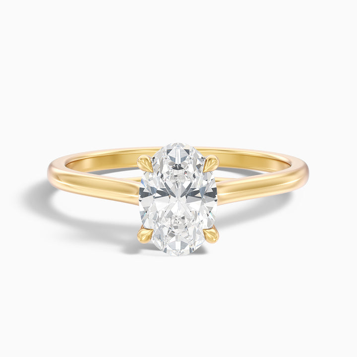 Cindy 1 Carat Oval Solitaire Lab Grown Engagement Ring in 18k Rose Gold - Front View