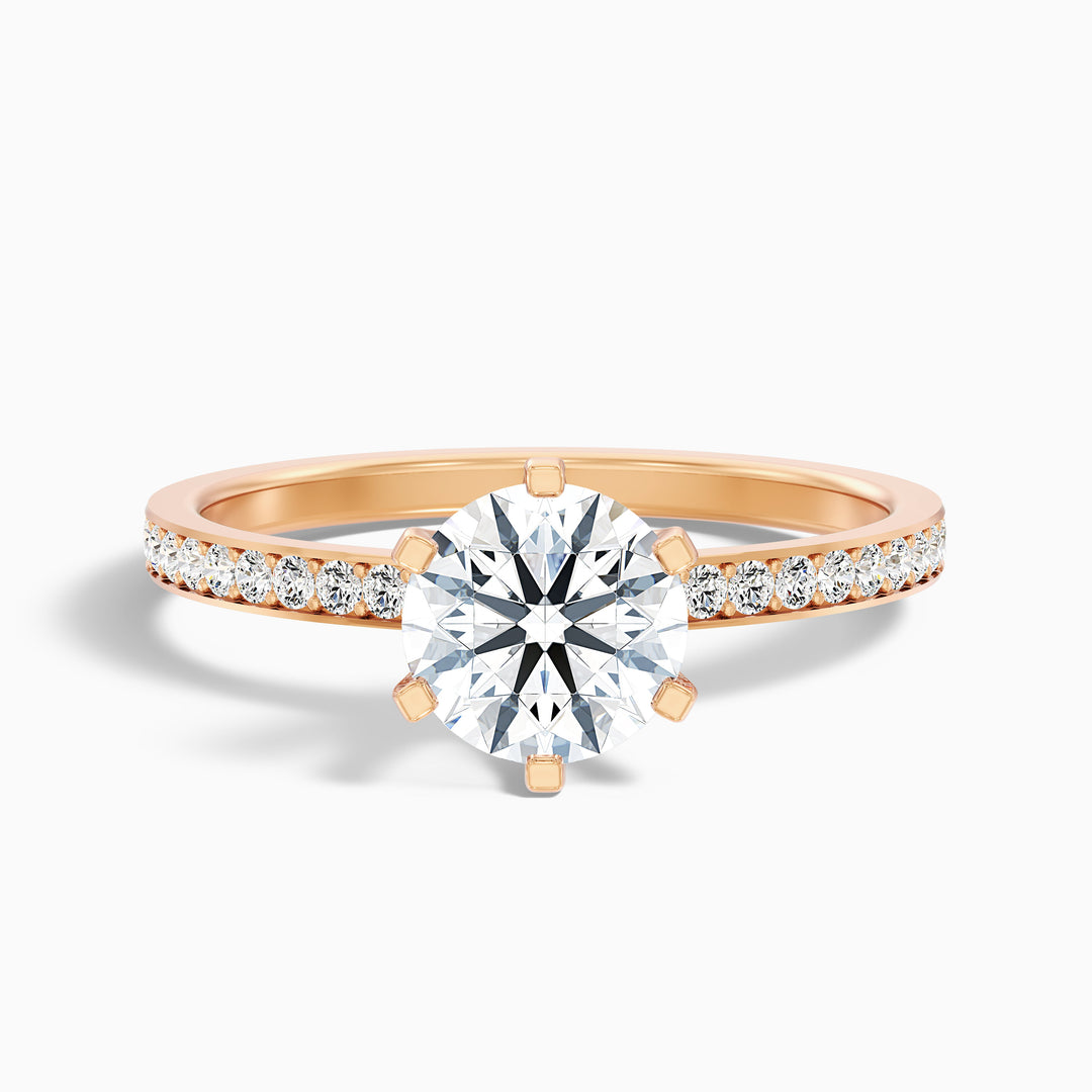 Claudia 5 Carat Round Side Stone Pave Lab Grown Diamond Ring in 10k Rose Gold - Front View