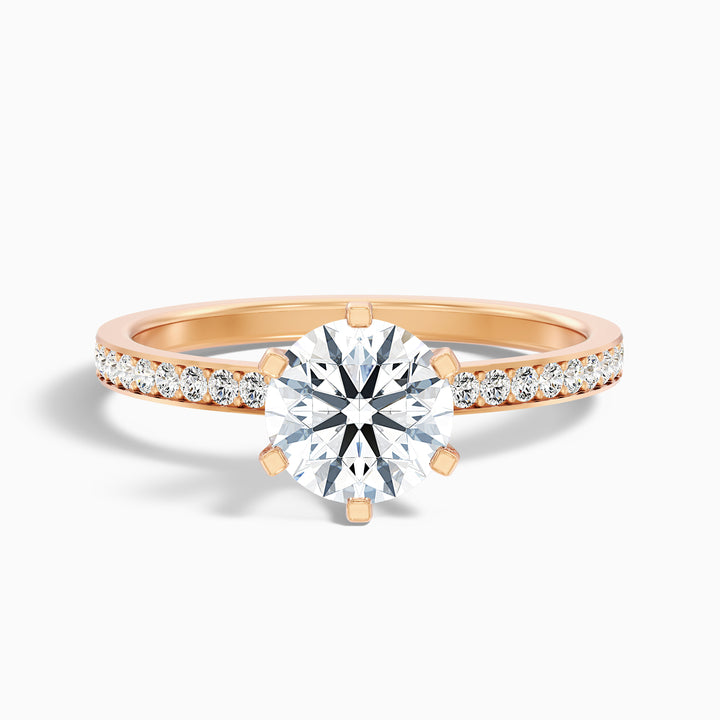 Claudia 3 Carat Round Side Stone Pave Lab Grown Diamond Ring in 14k Yellow Gold - Front View