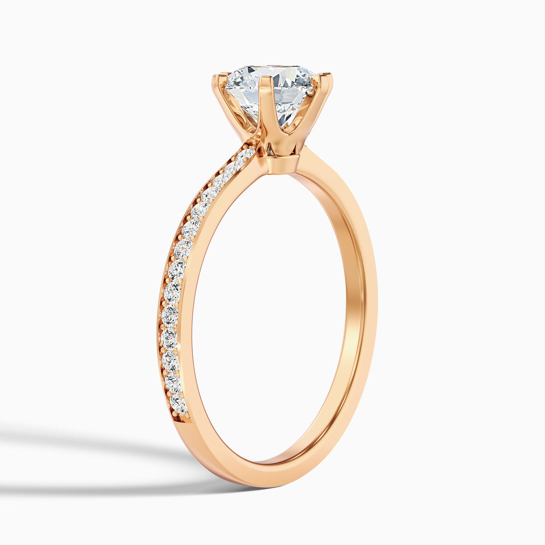 Claudia 4.5 Carat Round Side Stone Pave Lab Grown Diamond Ring in 10k Yellow Gold - Detail View