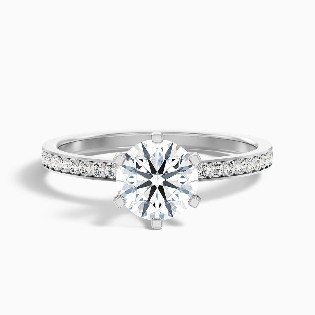 Claudia 3.5 Carat Round Side Stone Pave Lab Grown Diamond Ring in 10k White Gold - Front View