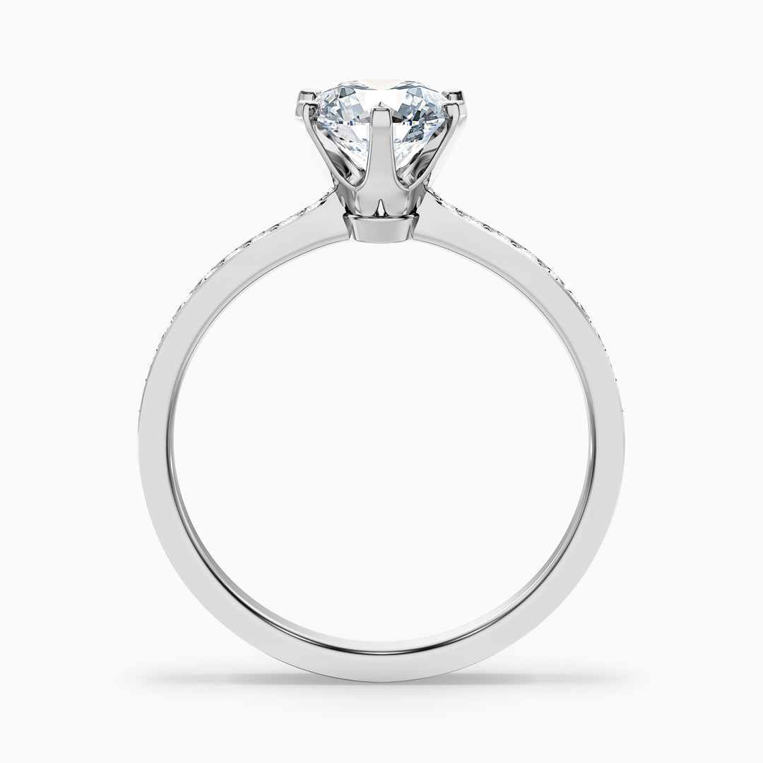 Claudia 4 Carat Round Side Stone Pave Lab Grown Diamond Ring in 14k White Gold - Side View