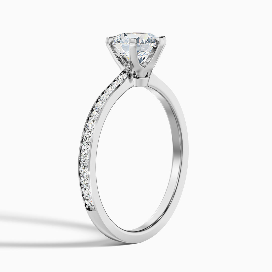 Claudia 2 Carat Round Side Stone Pave Lab Grown Diamond Ring in 10k White Gold - Detail View