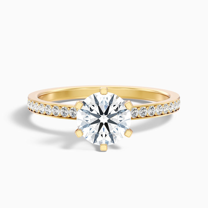 Claudia 4.5 Carat Round Side Stone Pave Lab Grown Diamond Ring in 10k Yellow Gold - Front View