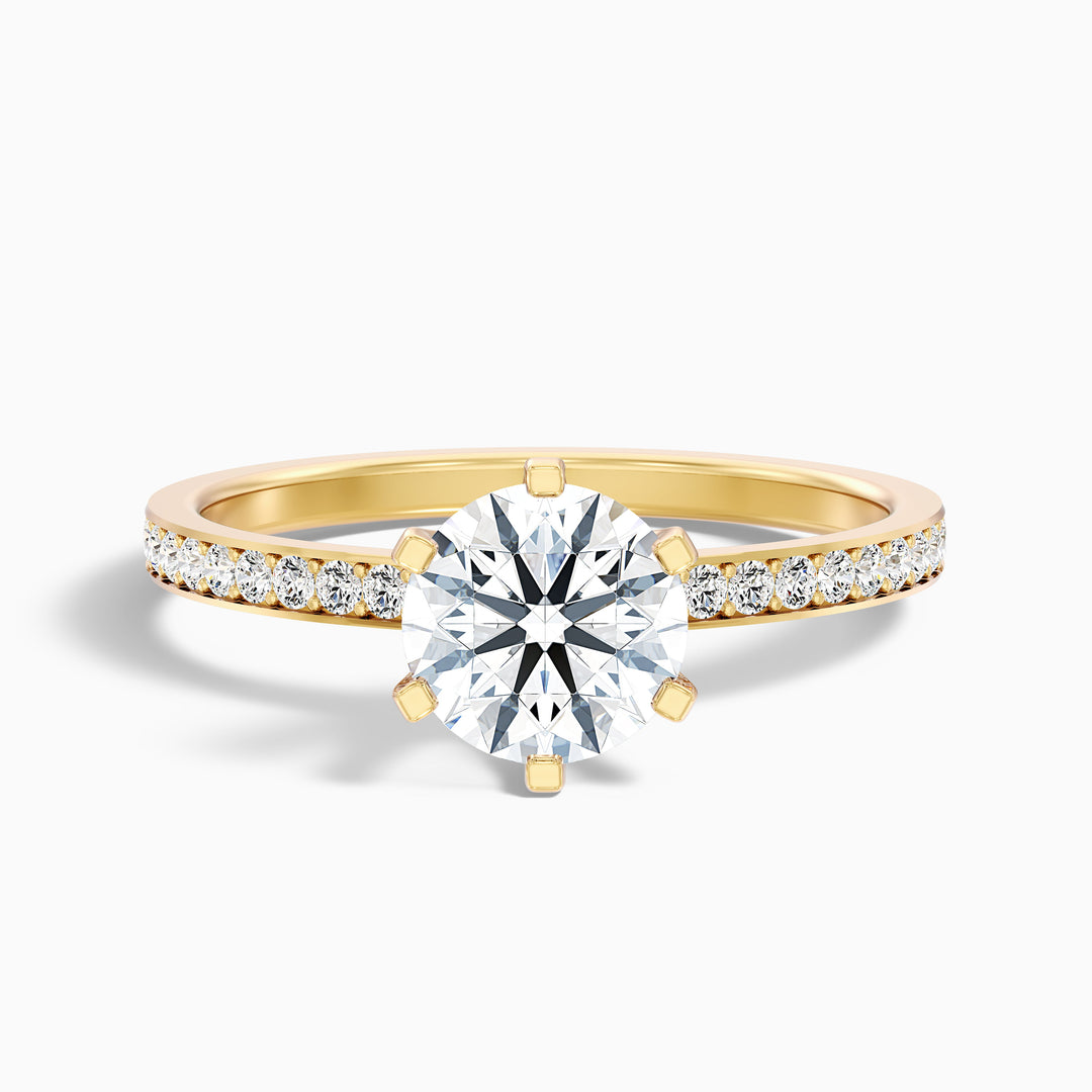 Claudia 2 Carat Round Side Stone Pave Lab Grown Diamond Ring in 14k Yellow Gold - Front View