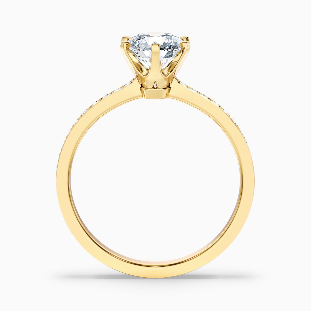 Claudia 3.5 Carat Round Side Stone Pave Lab Grown Diamond Ring in 18k Yellow Gold - Side View