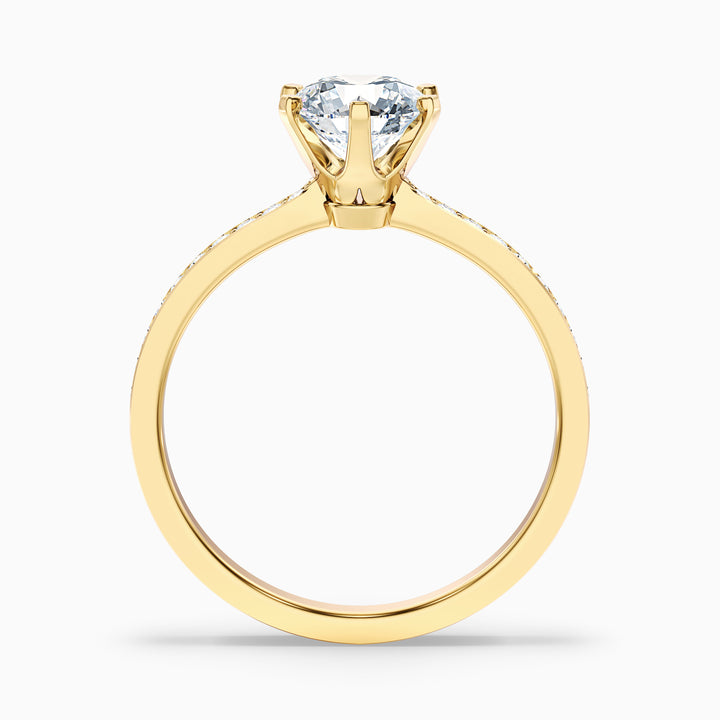 Claudia 1.5 Carat Round Side Stone Pave Lab Grown Diamond Ring in 10k Yellow Gold - Side View