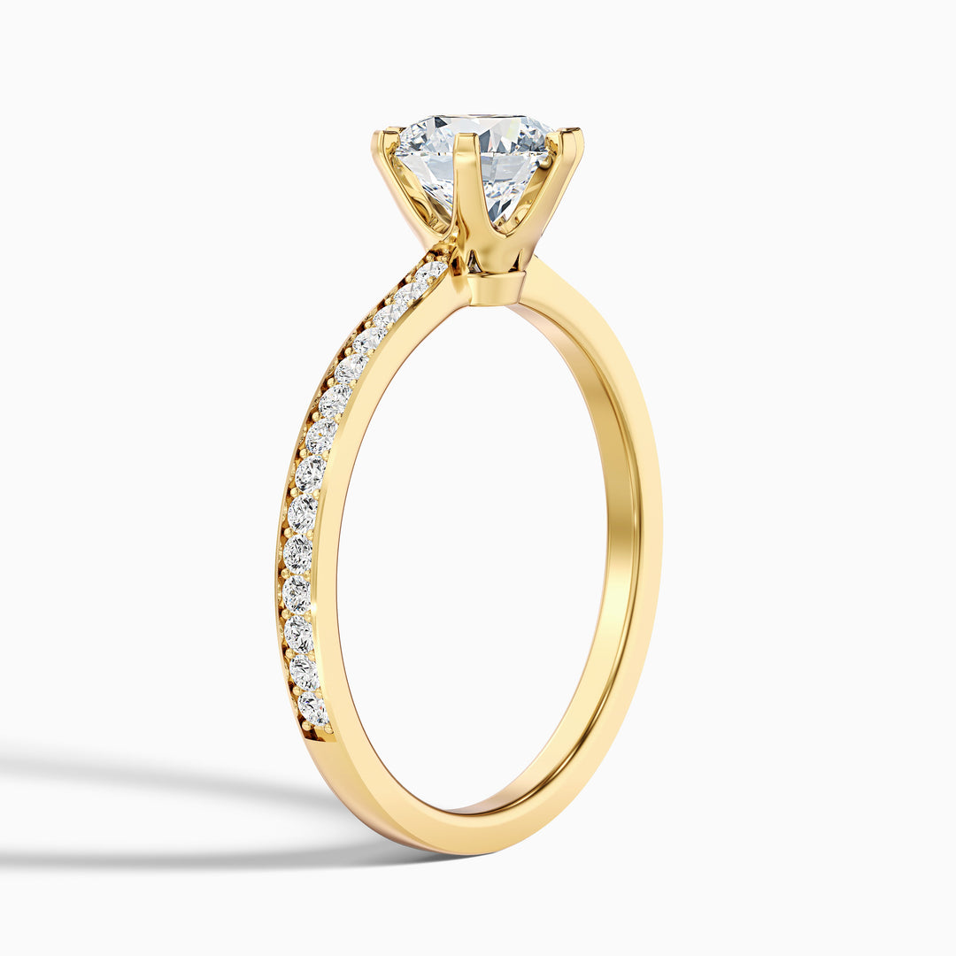 Claudia 3 Carat Round Side Stone Pave Lab Grown Diamond Ring in 10k Yellow Gold - Detail View