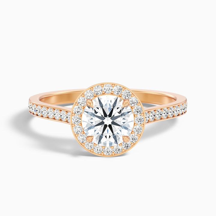 Dallas 3 Carat Round Halo Pave Lab Grown Diamond Ring in 14k Rose Gold - Front View