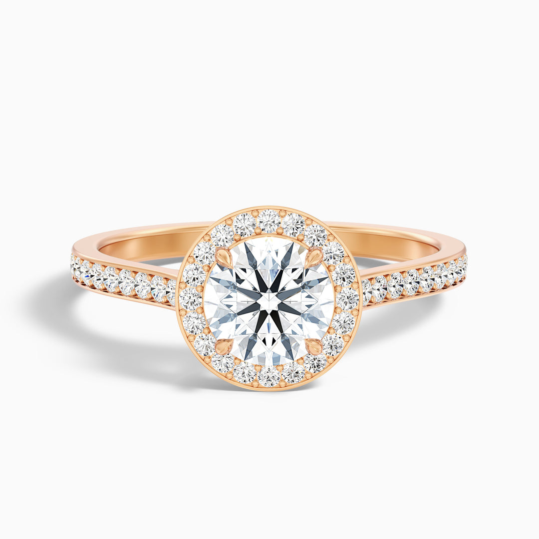 Dallas 5 Carat Round Halo Pave Lab Grown Diamond Ring in 18k Yellow Gold - Front View