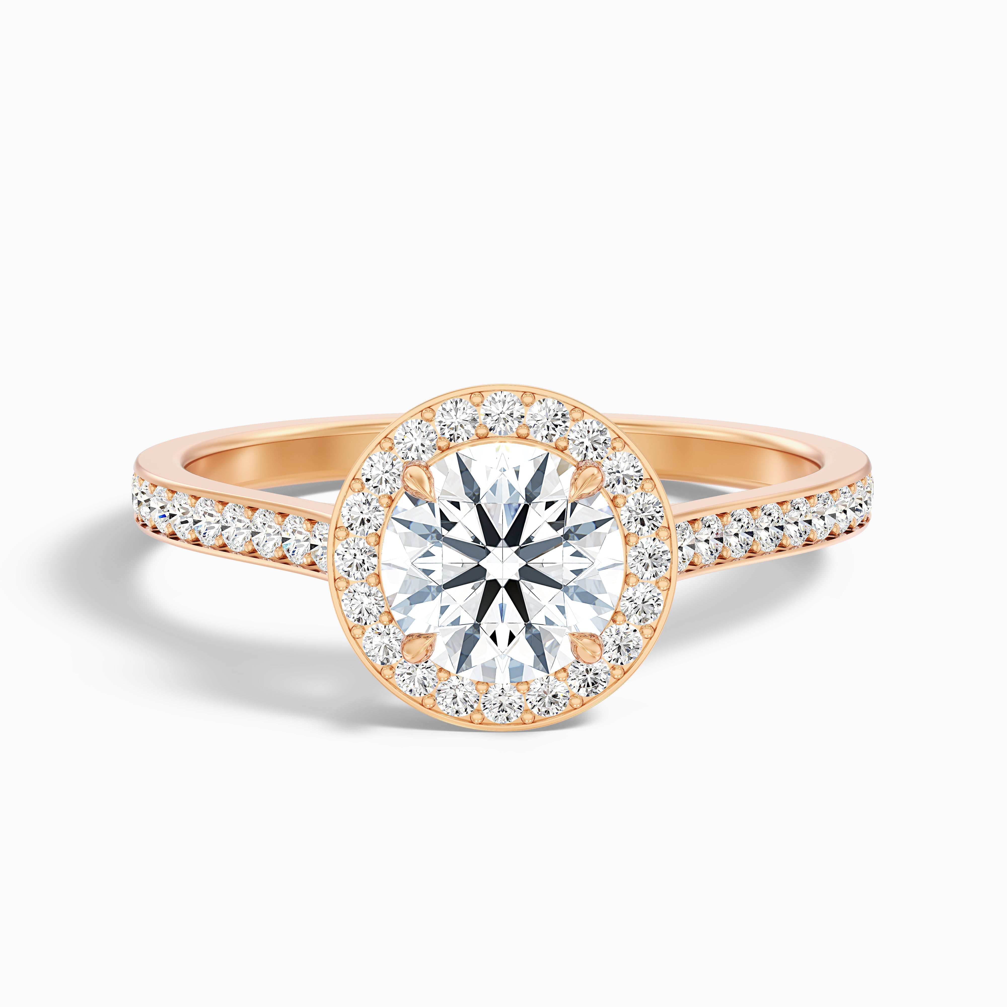 Dallas 2.5 Carat Round Halo Pave Lab Grown Diamond Ring in 10k Rose Gold