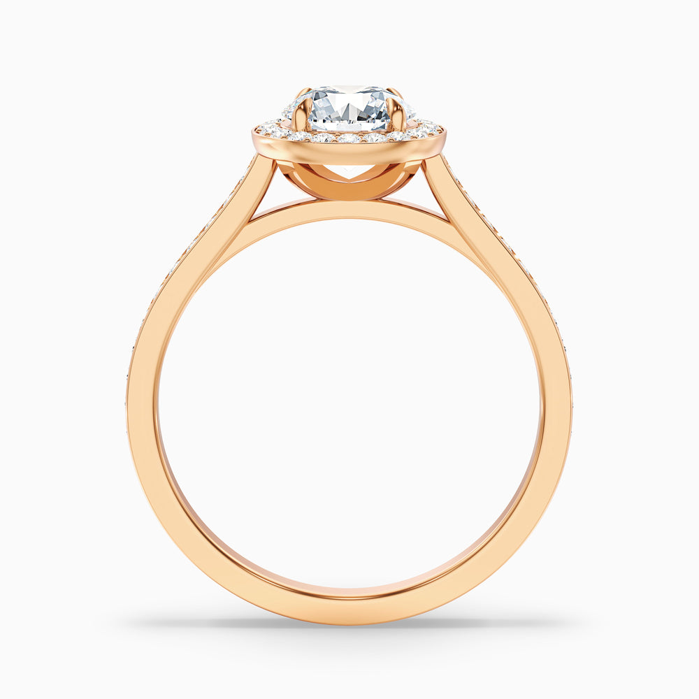 Dallas 3 Carat Round Halo Pave Lab Grown Diamond Ring in 18k Rose Gold - Side View