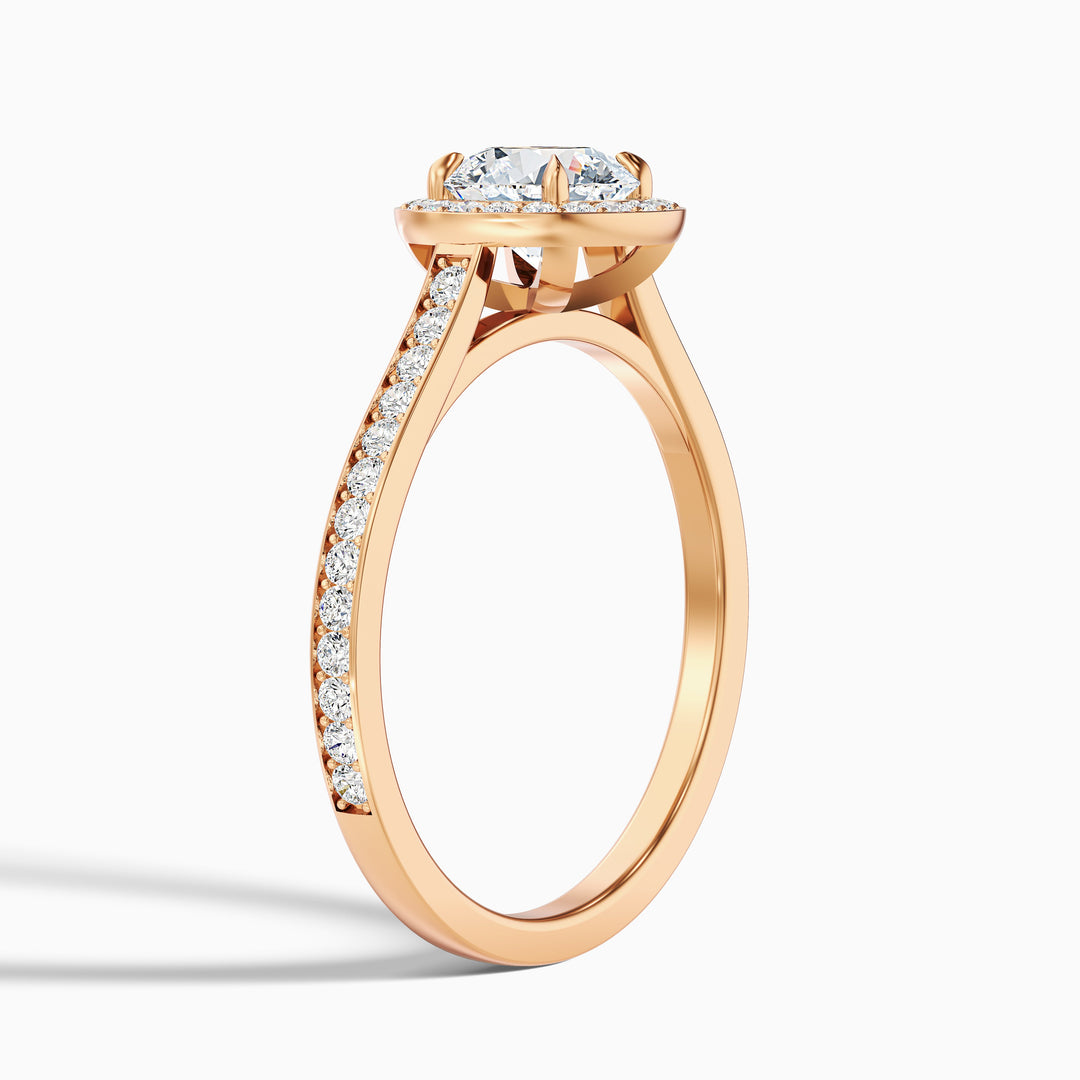 Dallas 2.5 Carat Round Halo Pave Lab Grown Diamond Ring in 18k Yellow Gold - Detail View