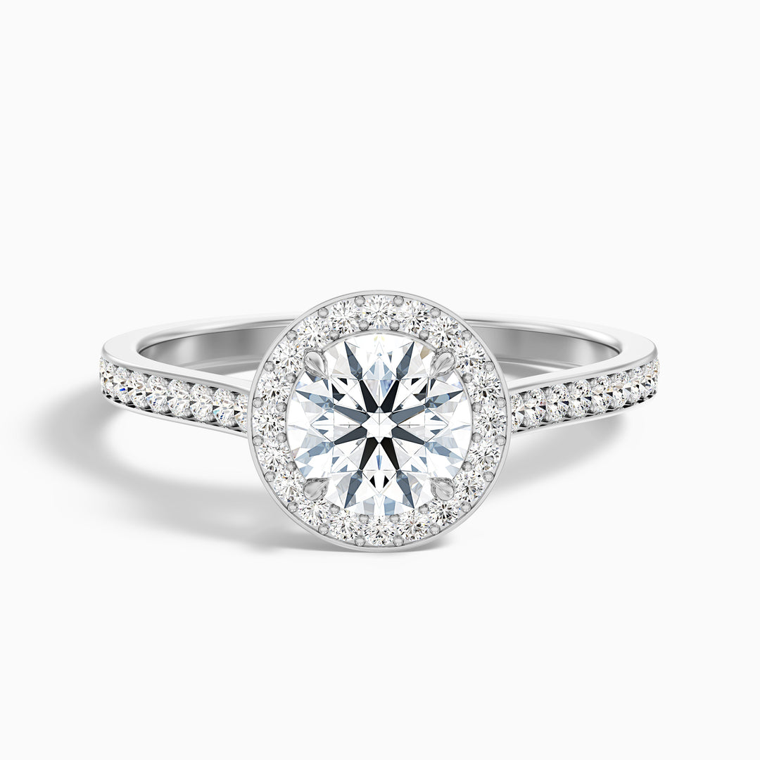 Dallas 3 Carat Round Halo Pave Lab Grown Diamond Ring in 18k White Gold - Front View