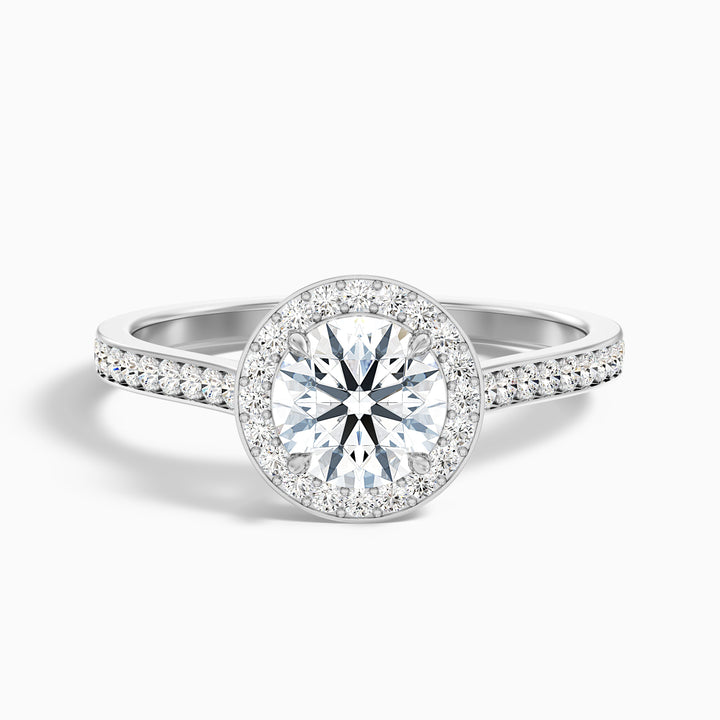 Jessy 2 Carat Round Halo Pave Moissanite Engagement Ring - Front View