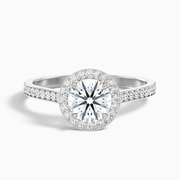 Dallas 1 Carat Round Halo Pave Lab Grown Diamond Ring in Platinum - Front View