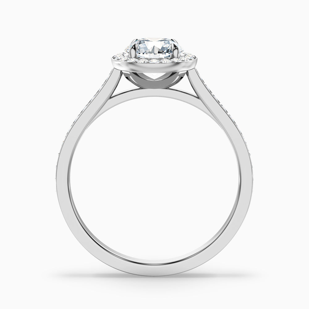 Dallas 1 Carat Round Halo Pave Lab Grown Diamond Ring in Platinum - Side View