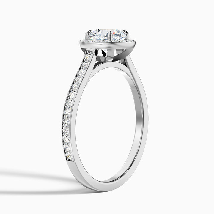 Dallas 5 Carat Round Halo Pave Lab Grown Diamond Ring in 10k White Gold - Detail View