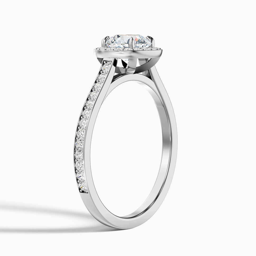 Dallas 3.5 Carat Round Halo Pave Lab Grown Diamond Ring in 10k White Gold - Detail View