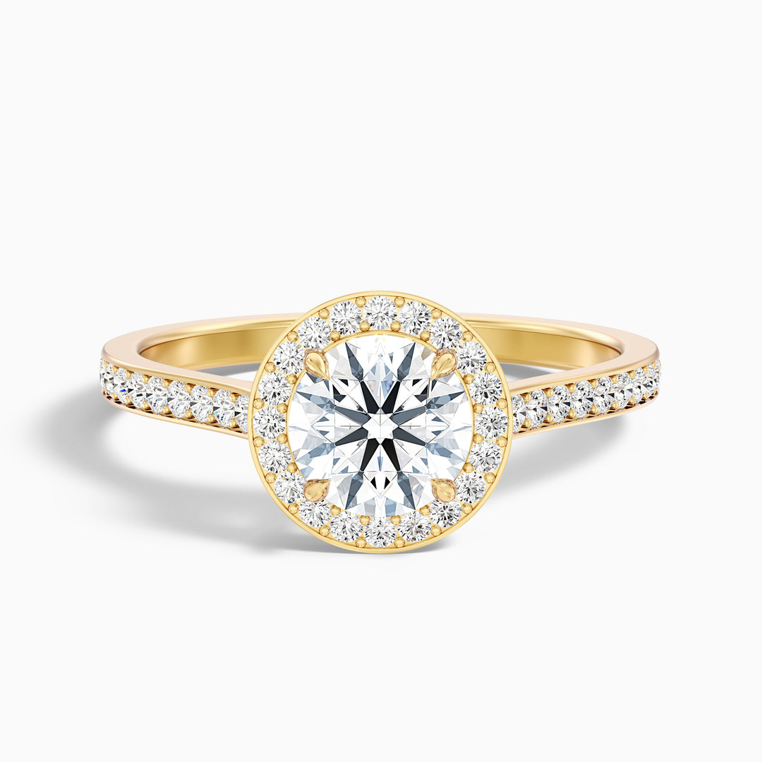 Dallas 2.5 Carat Round Halo Pave Lab Grown Diamond Ring in 10k Yellow Gold - Front View