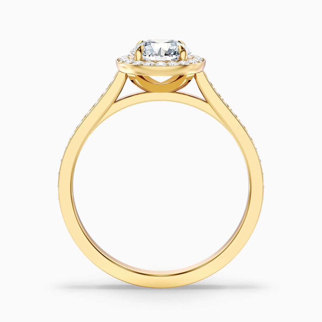 Dallas 3.5 Carat Round Halo Pave Lab Grown Diamond Ring in 14k Yellow Gold - Side View