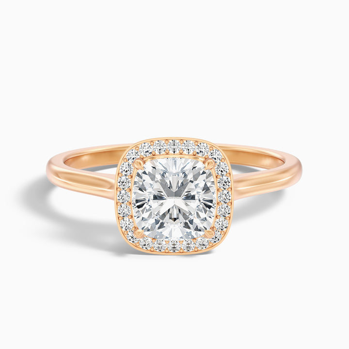 Dina 4 Carat Cushion Cut Halo Lab Grown Diamond Ring in 14k Rose Gold - Front View