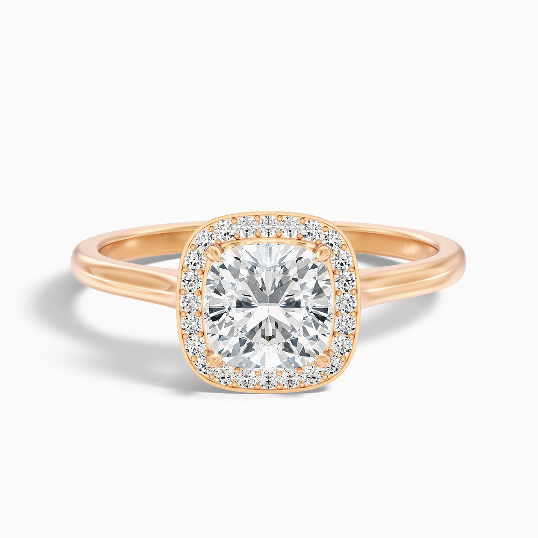 Dina 4 Carat Cushion Cut Halo Lab Grown Diamond Ring in 14k Yellow Gold - Front View