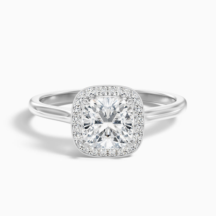 Dina 3 Carat Cushion Cut Halo Lab Grown Diamond Ring in 18k White Gold - Front View