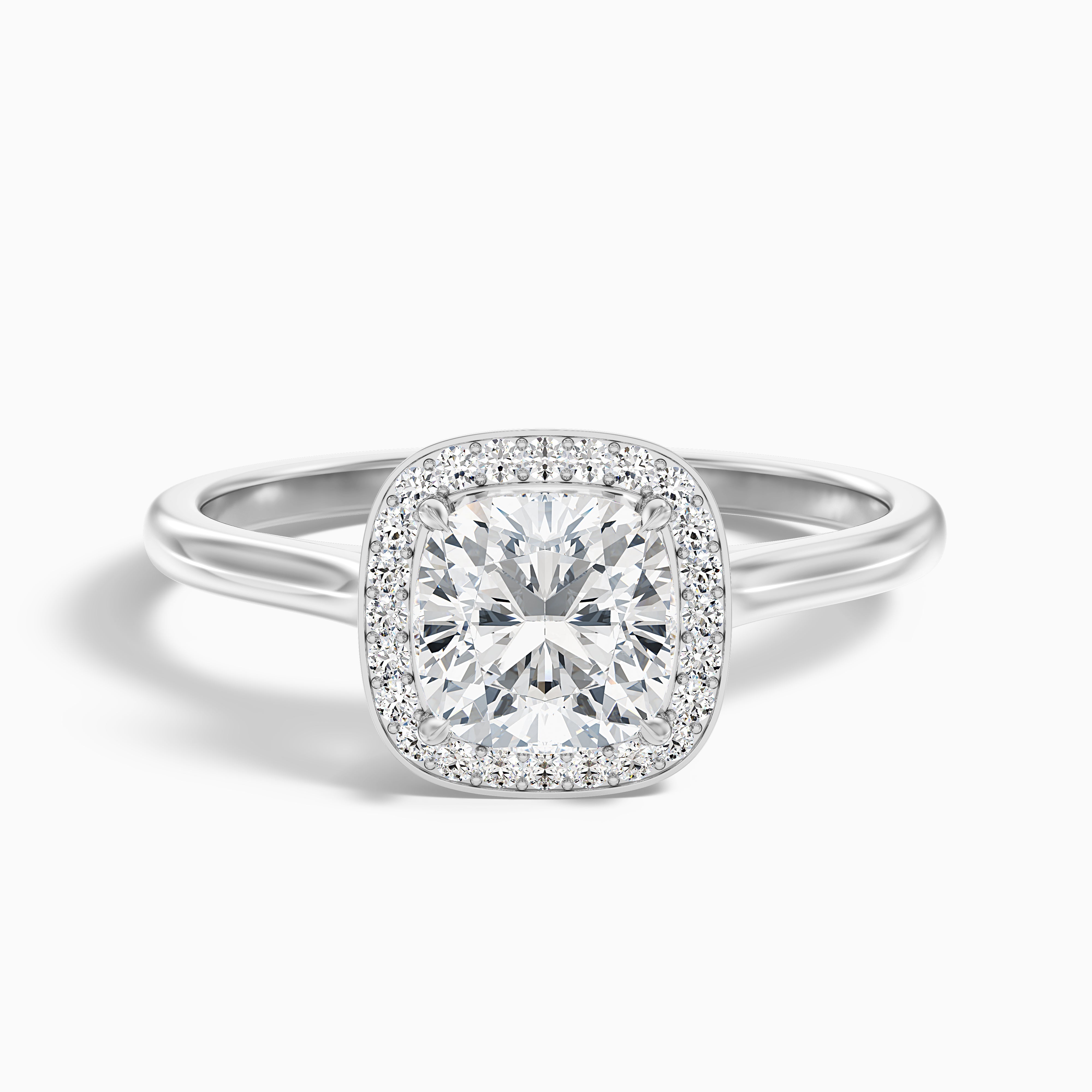 Dina 1 Carat Cushion Cut Halo Lab Grown Diamond Ring in 14k White Gold