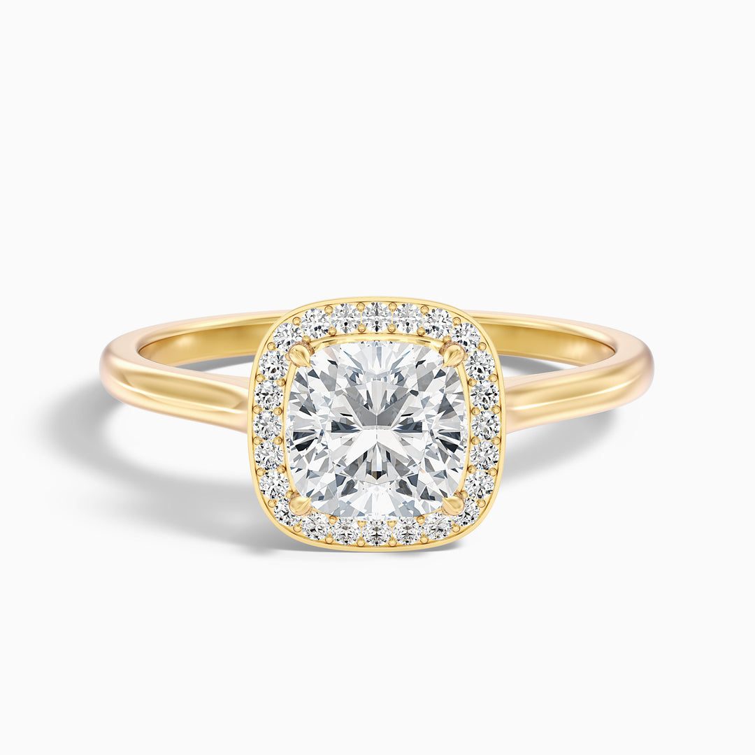 Dina 1 Carat Cushion Cut Halo Lab Grown Diamond Ring in 18k Yellow Gold - Front View