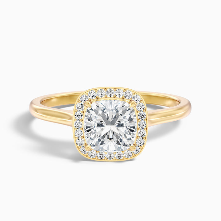 Dina 2 Carat Cushion Cut Halo Lab Grown Diamond Ring in 14k Yellow Gold - Front View