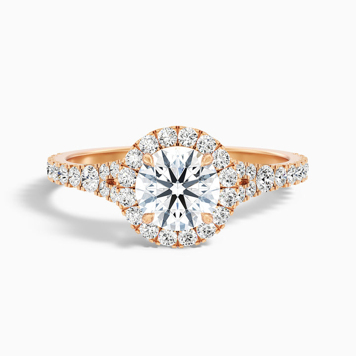 Emily 5 Carat Round Halo Pave Lab Grown Diamond Ring in 18k Rose Gold - Front View