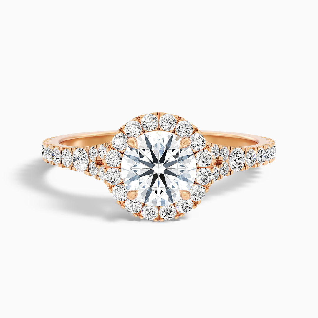 Emily 2 Carat Round Halo Pave Lab Grown Diamond Ring in 14k Rose Gold - Front View